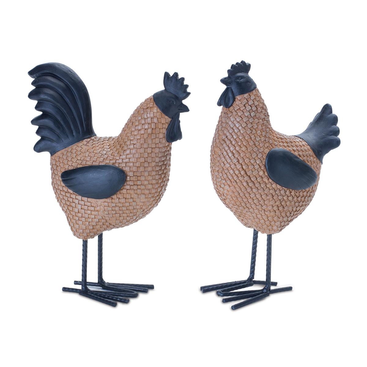 Wicker Hen and Rooster Decor (Set of 2) -Ship Only
