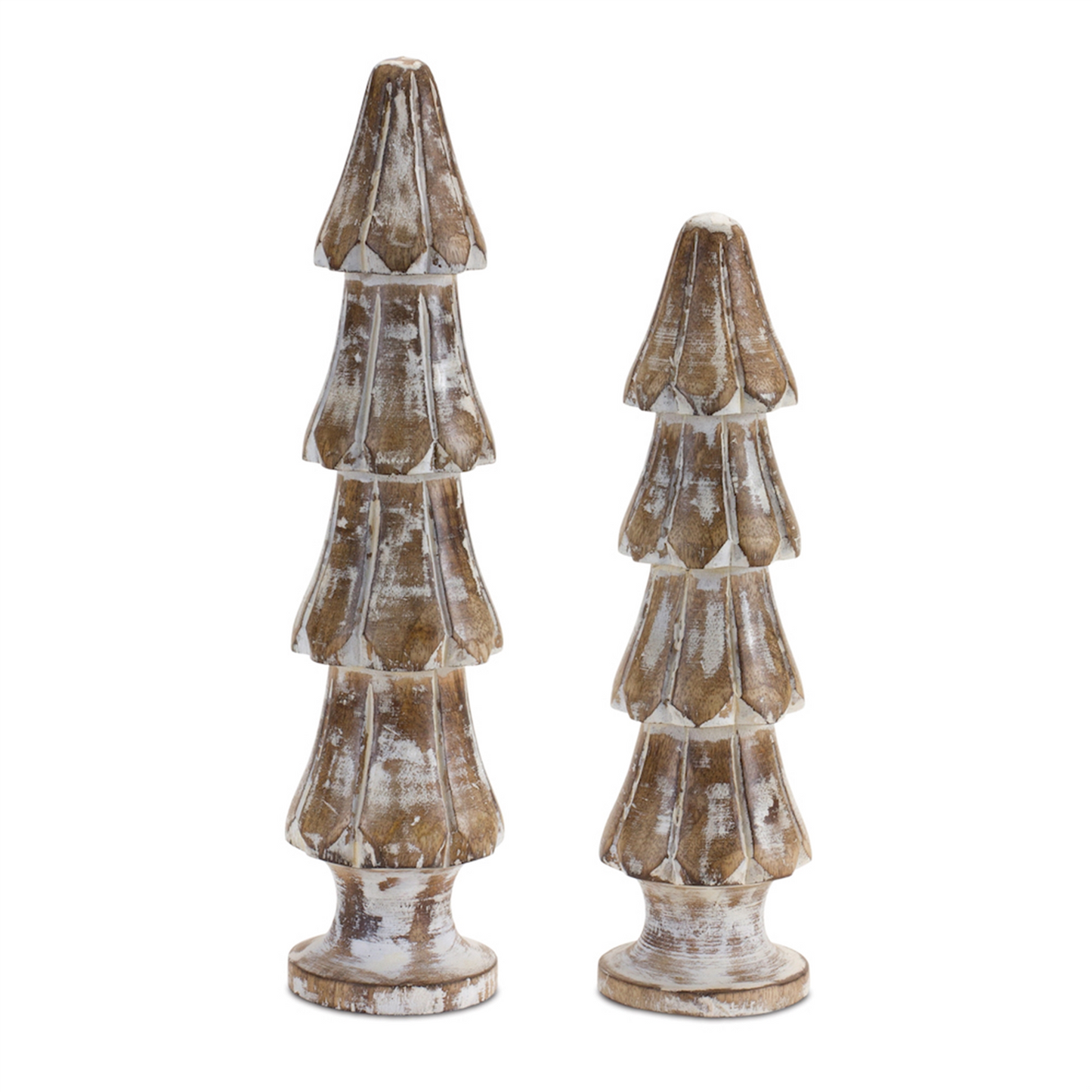 White Washed Wooden Pine Tree (Set of 2) -Ship Only