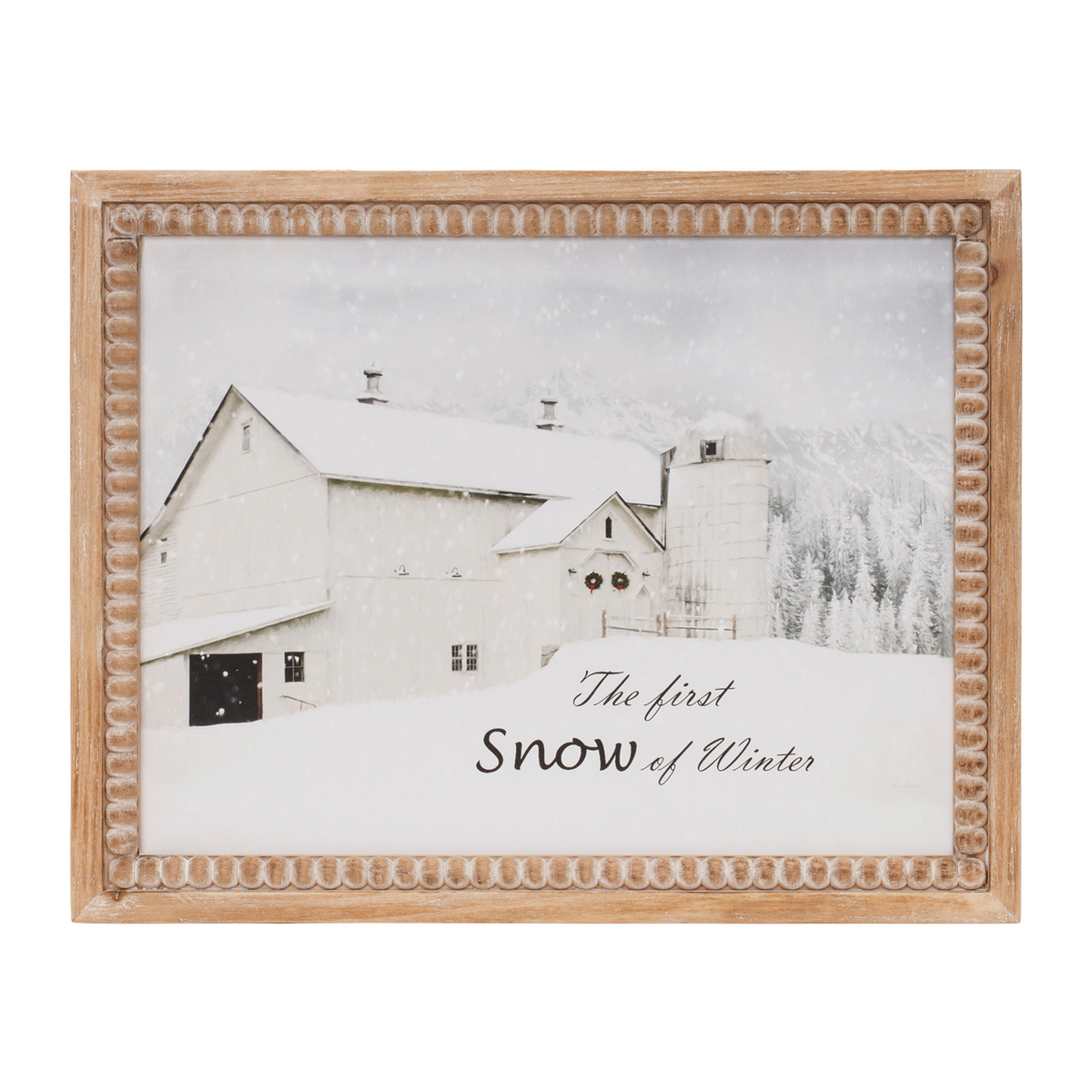 Framed First Snow Barn Print 18"L -Ship Only