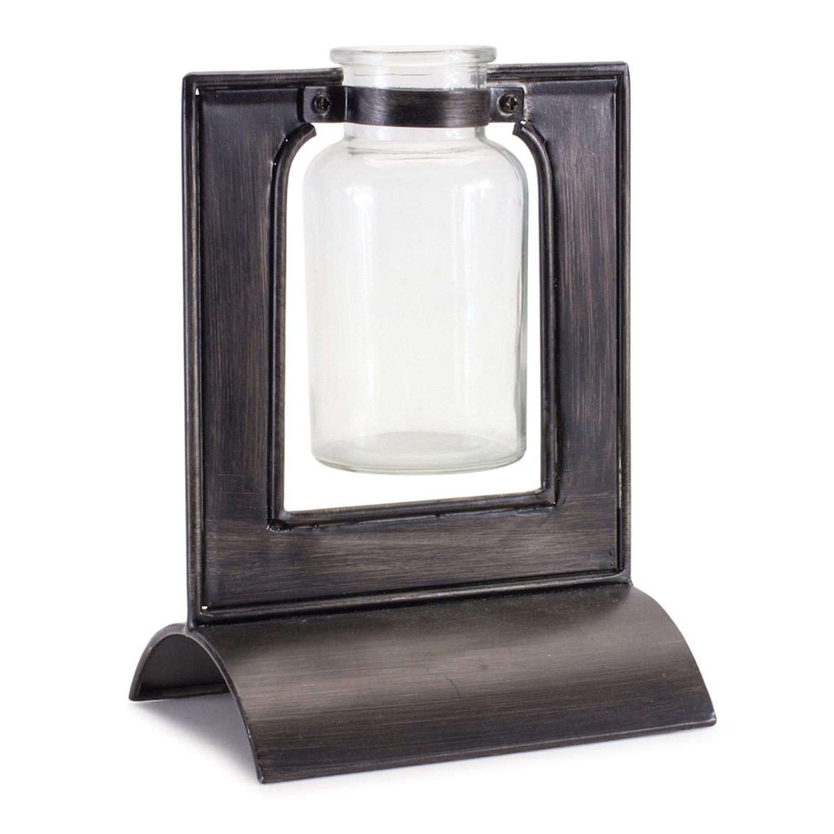Glass Bottle Vase in Metal Holder 8"H -Ship Only