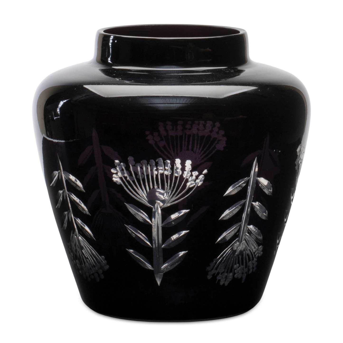 Etched Soda Lime Glass Urn Vase 6.5"D -Ship Only
