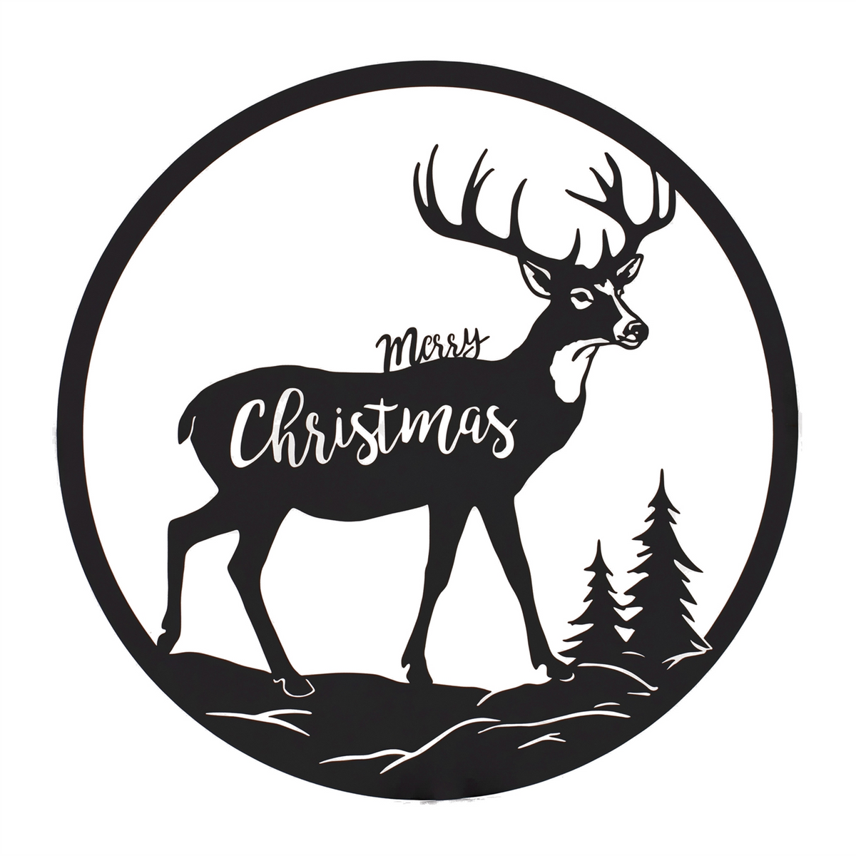 Cut Metal Merry Christmas Deer Plaque 16"D -Ship Only