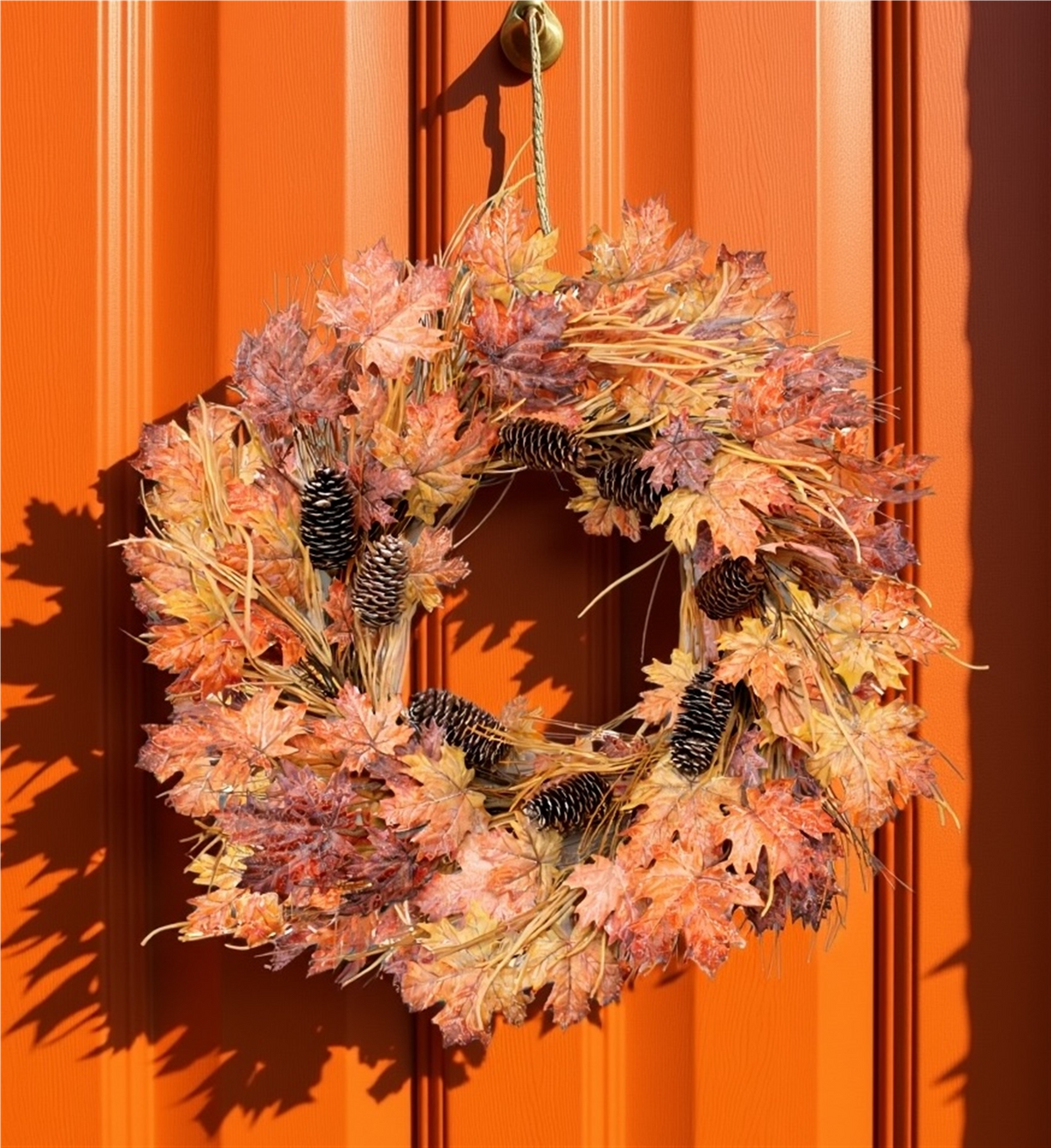 Fall Maple Leaf and Pinecone Wreath 26"D -Ship Only