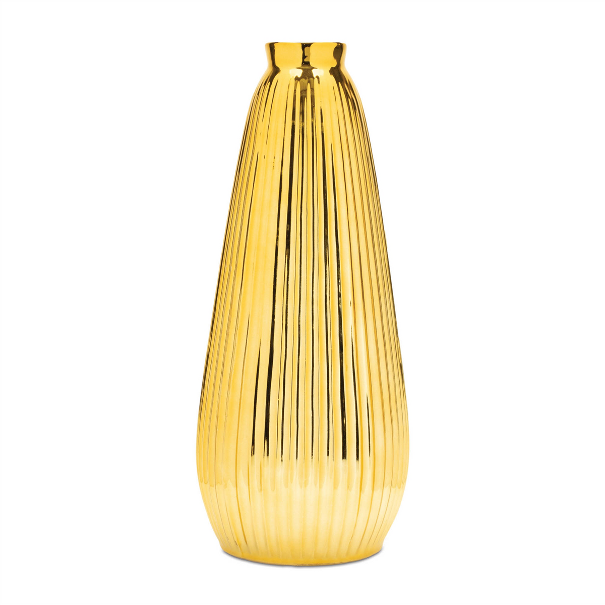 Ribbed Metallic Ceramic Vase 16.5"H -Ship Only