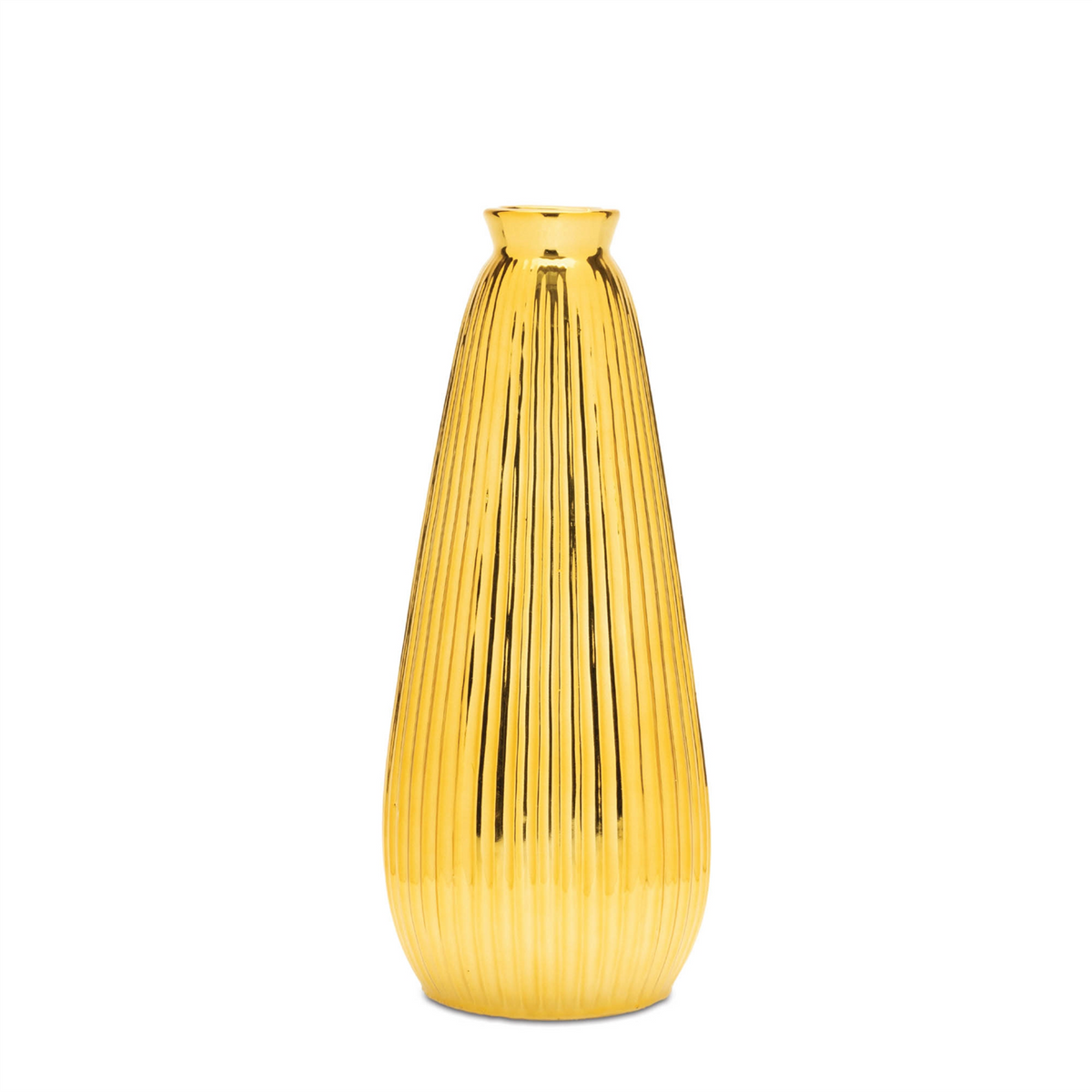 Ribbed Metallic Ceramic Vase 11.5"H -Ship Only