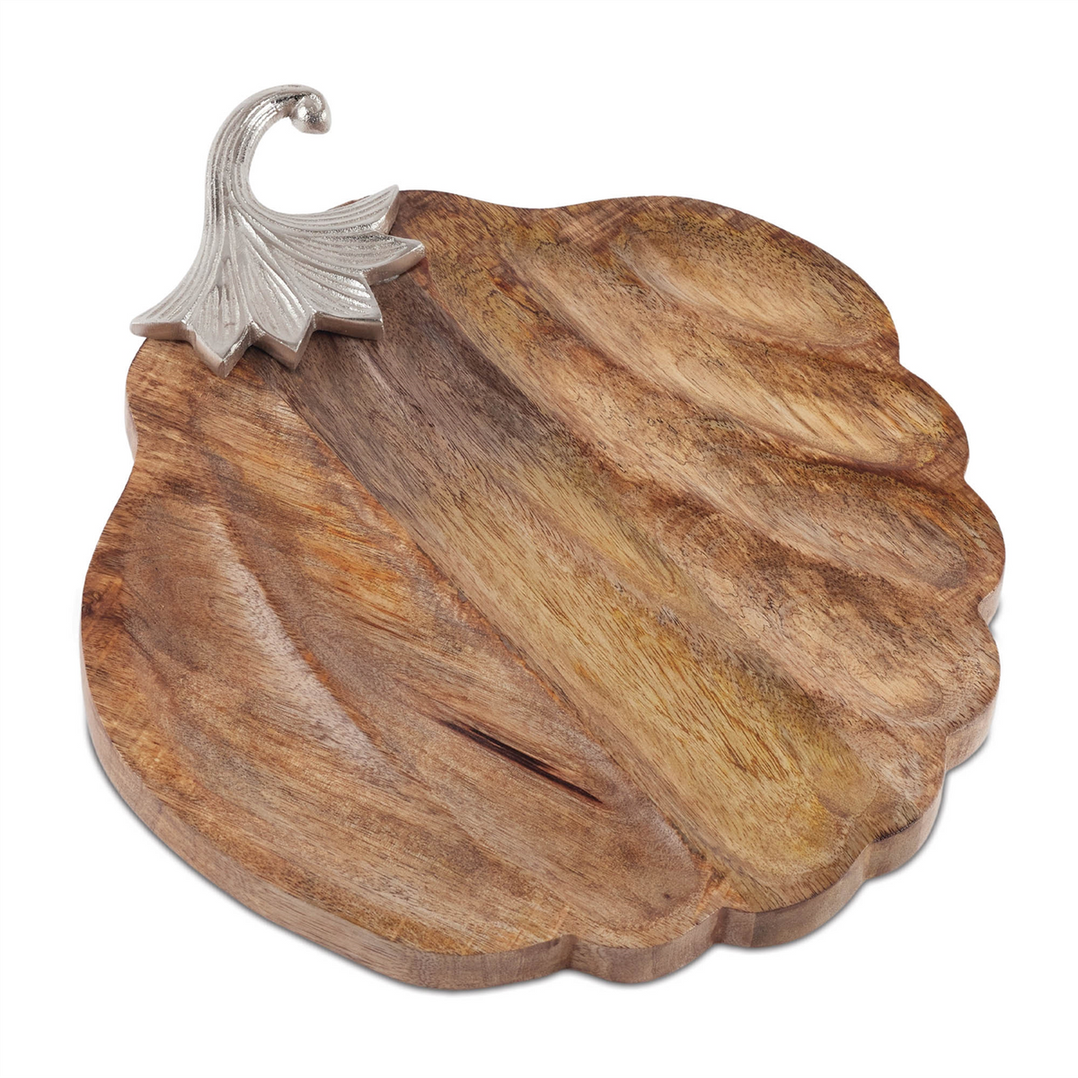 Wooden Pumpkin Tray with Aluminum Stem 15.75"L -Ship Only