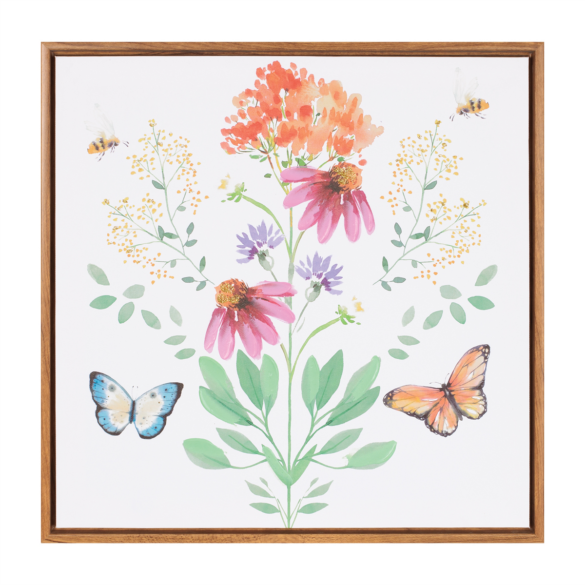 Framed Floral and Butterfly Wall Art 15.5"SQ -Ship Only