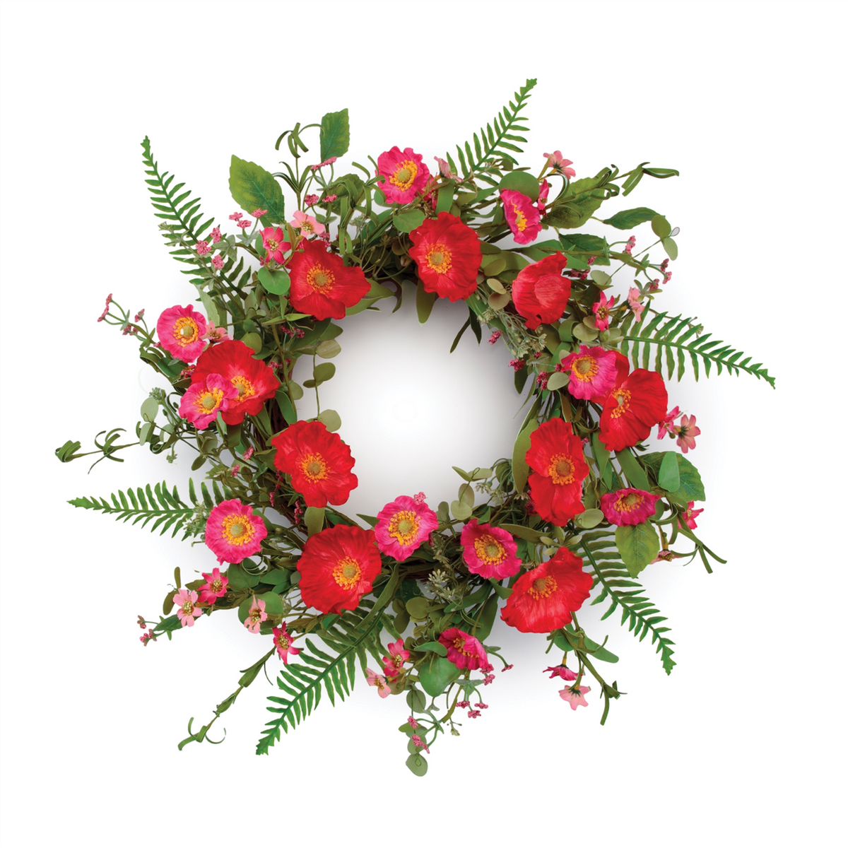 Mixed Poppy Floral Wreath 22"D -Ship Only