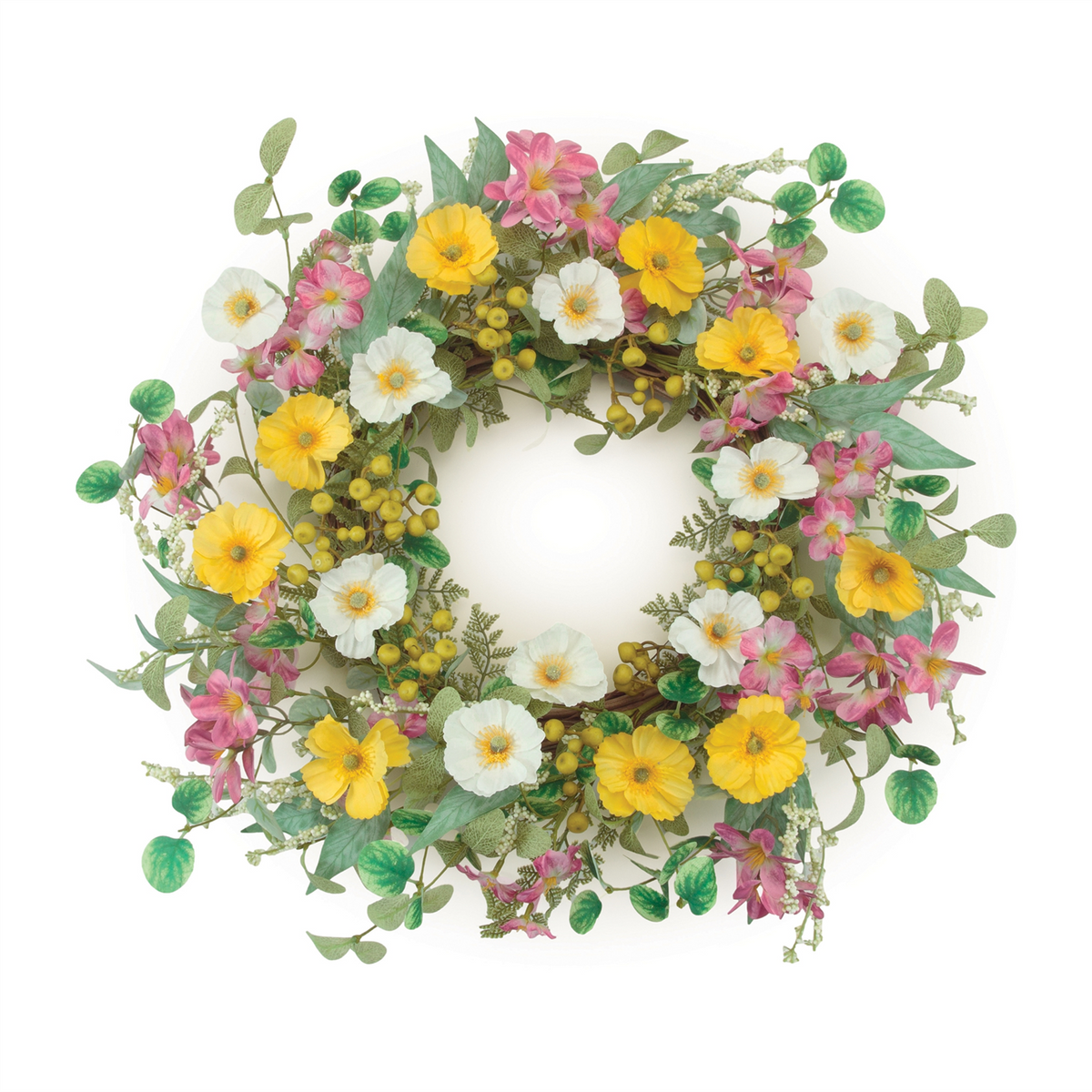Mixed Floral Wreath 24”D Polyester -Ship Only