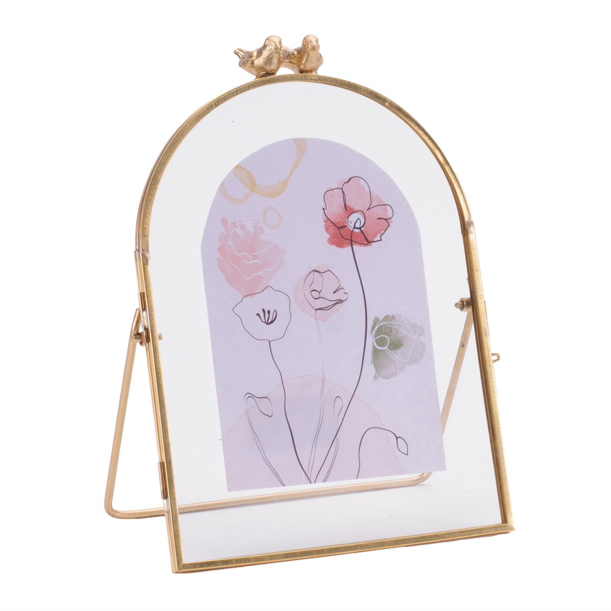 Copper Framed Floral Artwork with Bird Accent 8"H -Ship Only