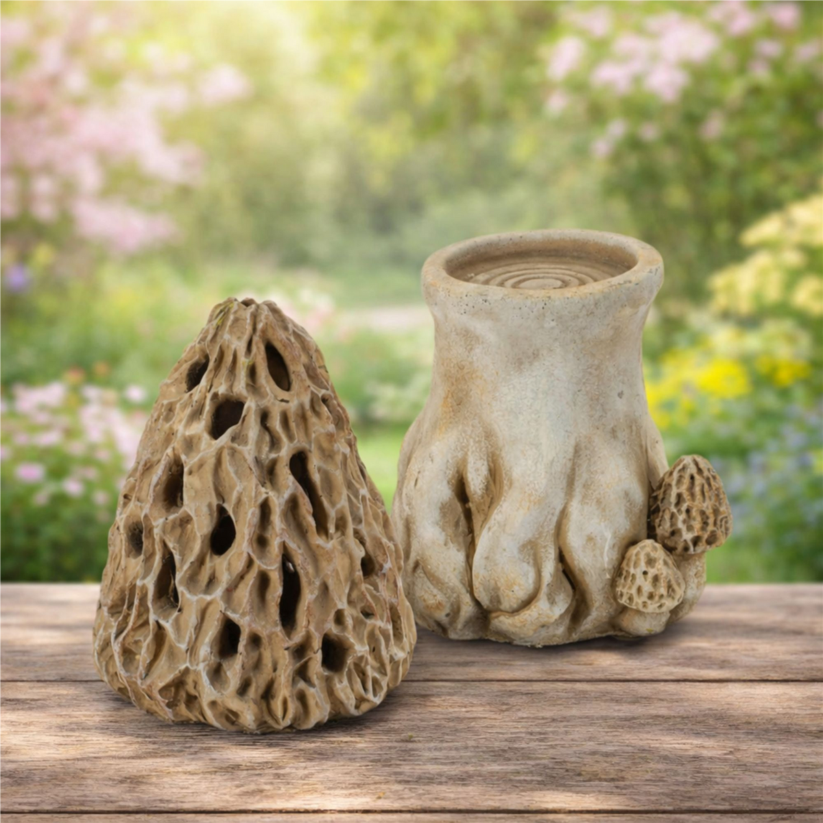 Mushroom Candle Holder 13”H Cement -Ship Only