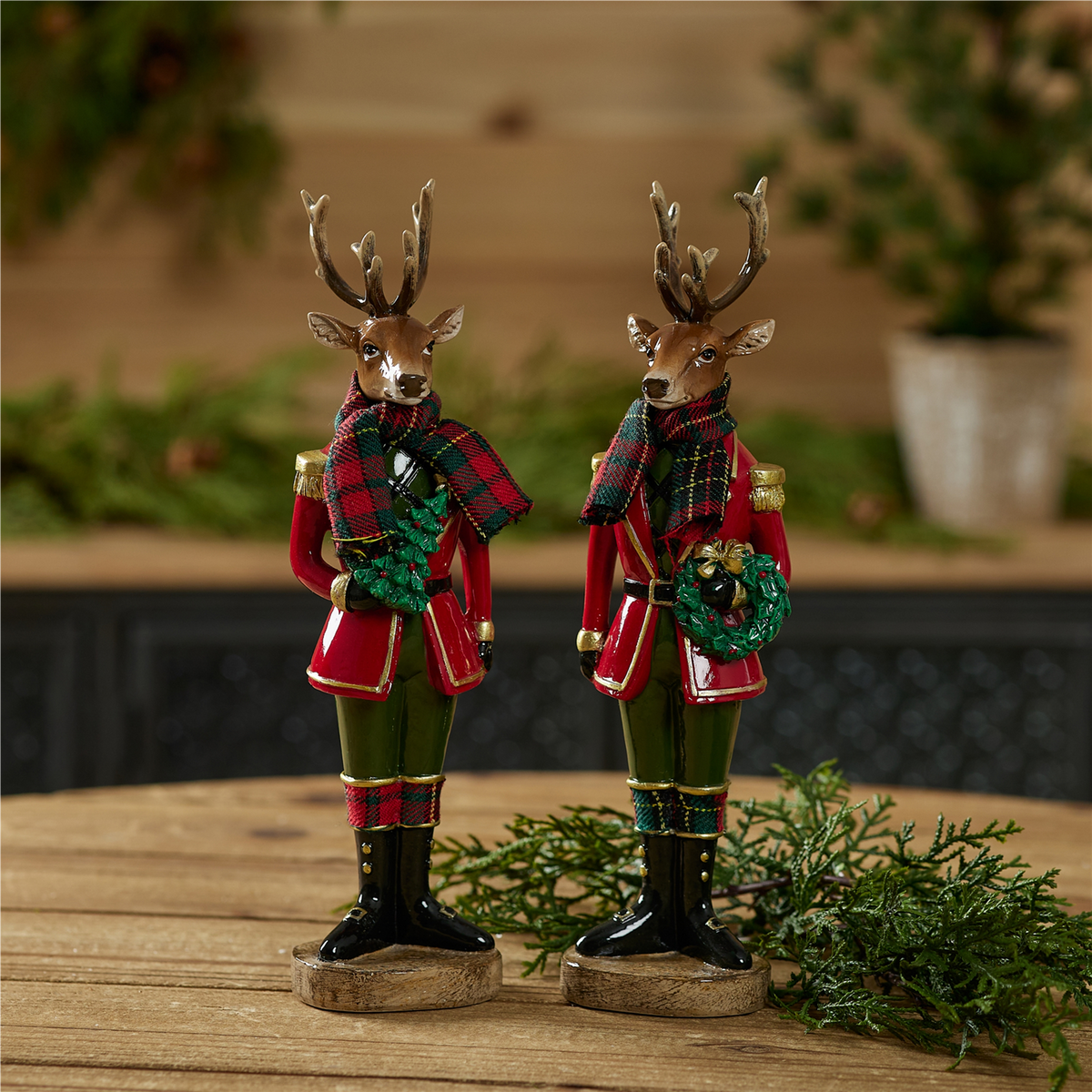 Deer Soldier (Set of 4) 10.75”H Resin/Fabric -Ship Only