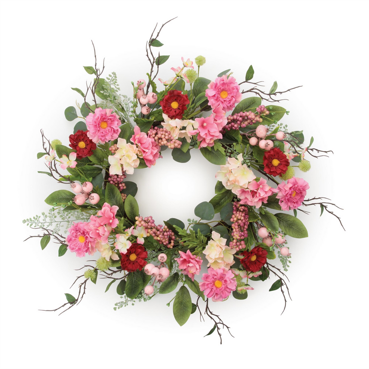 Mixed Floral Wreath 24”D Polyester/Plastic -Ship Only