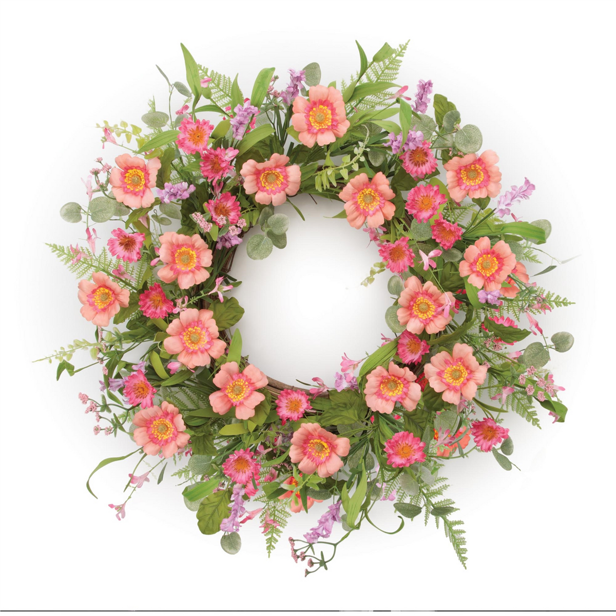 Mixed Floral Wreath 24”D Polyester/Plastic -Ship Only