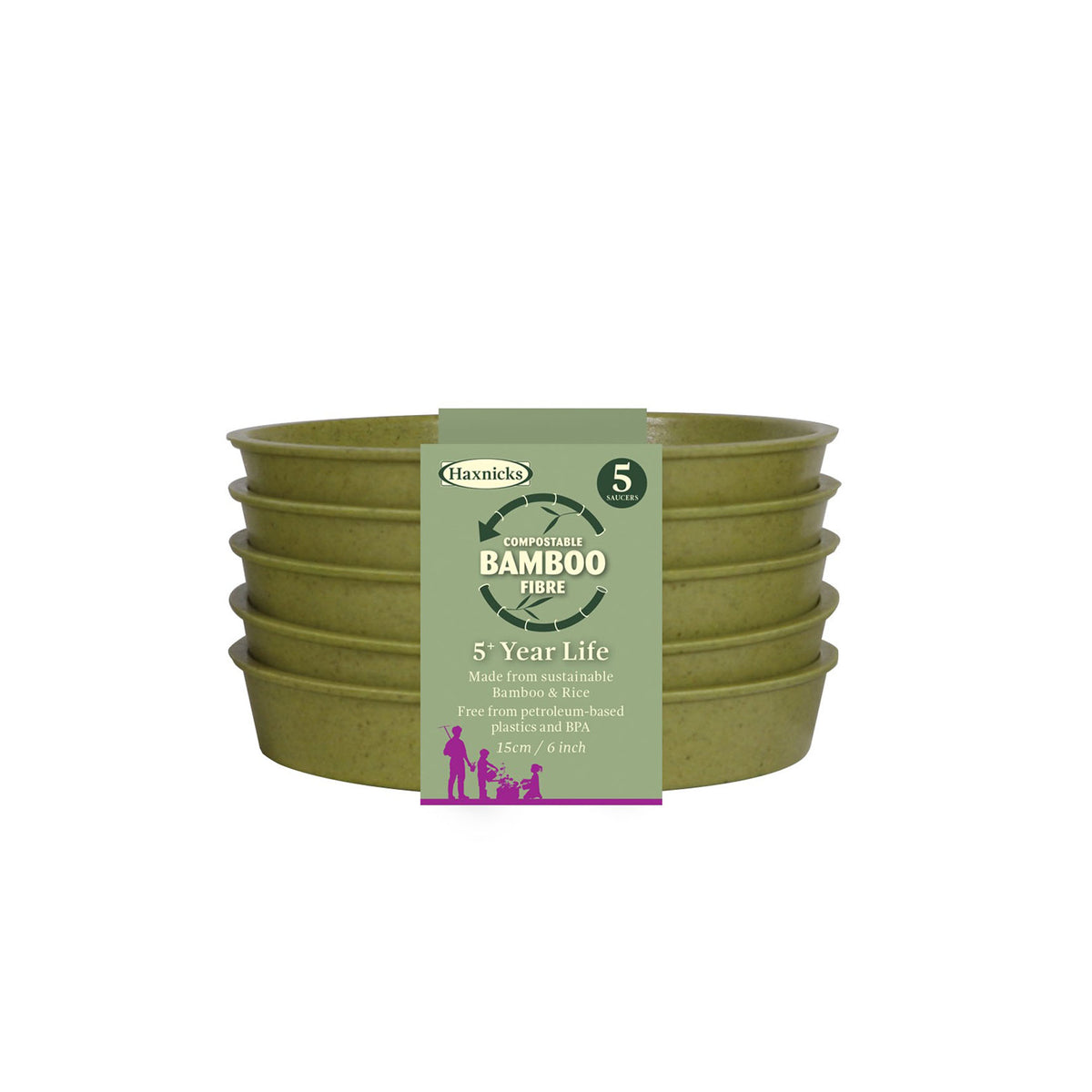 6" Green Bamboo Saucer 5pk -Ship Only