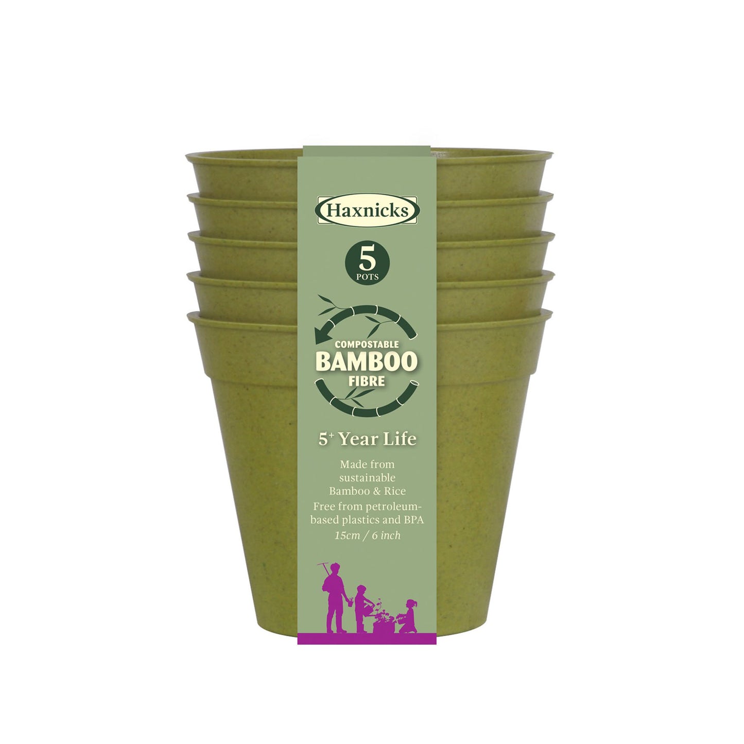 6" Green Bamboo Pot 5pk -Ship Only