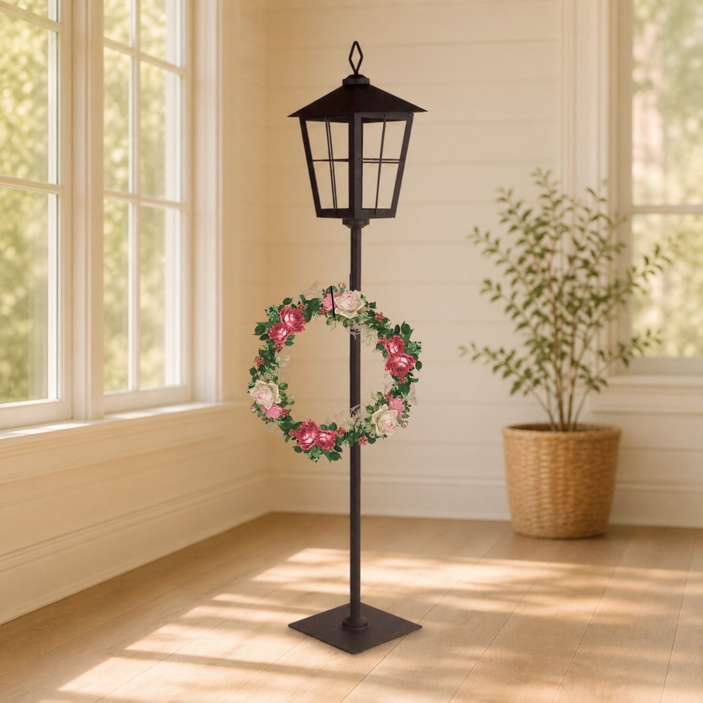 Metal Lantern Post with Wreath Holder 43.25"H -Ship Only