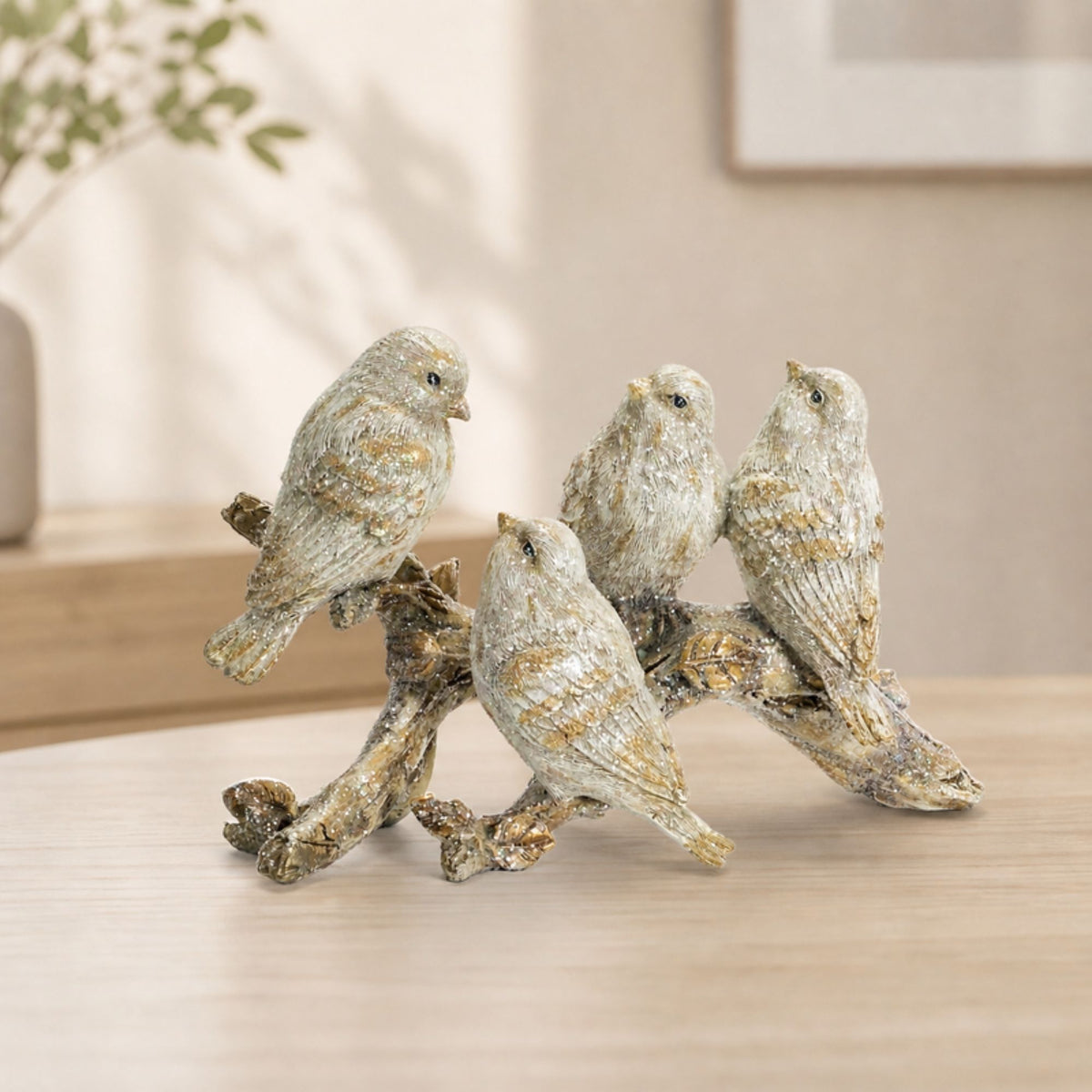 Gold Brushed Birds on a Branch Figurine (Set of 2) -Ship Only