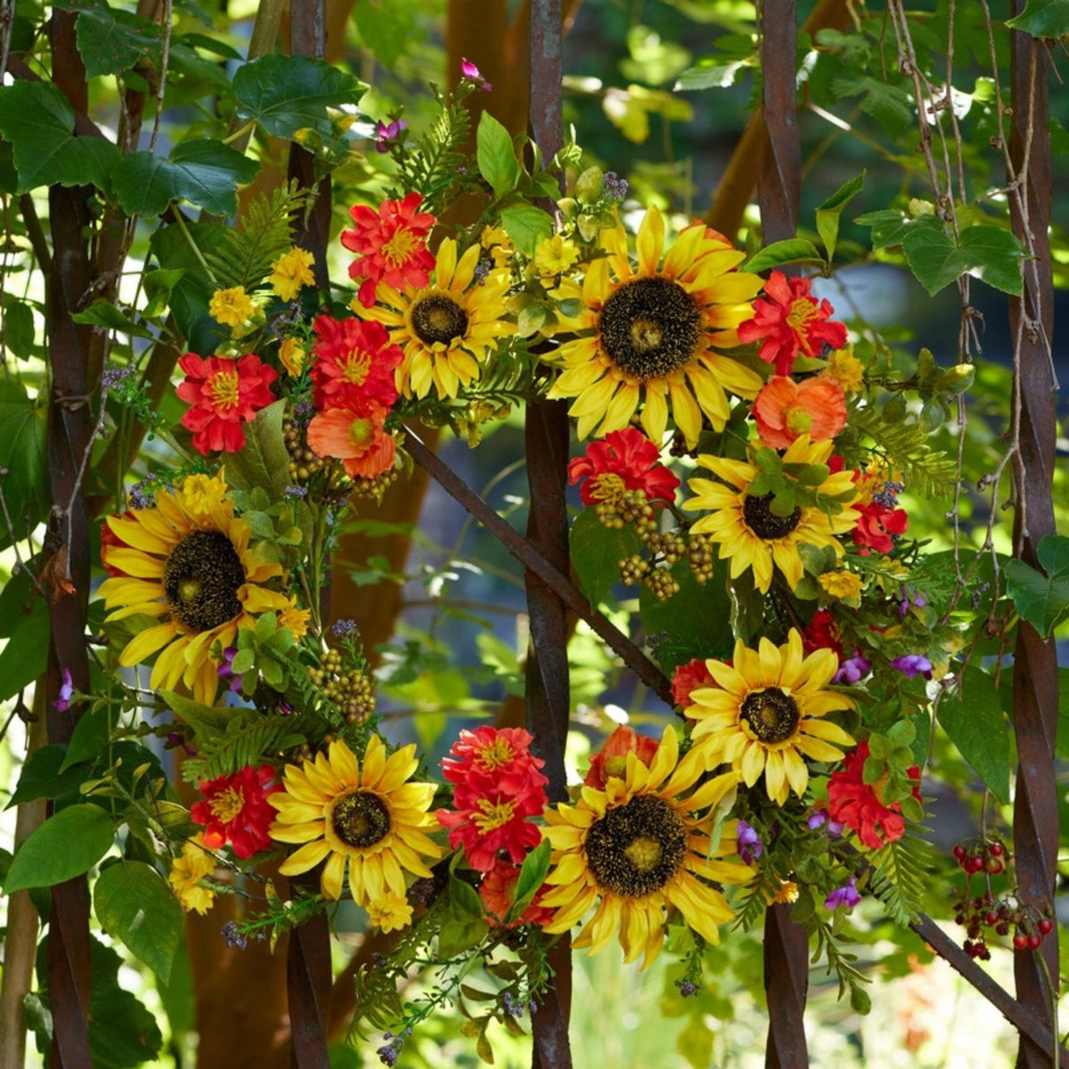 Mixed Sunflower Floral Wreath 22"D -Ship Only