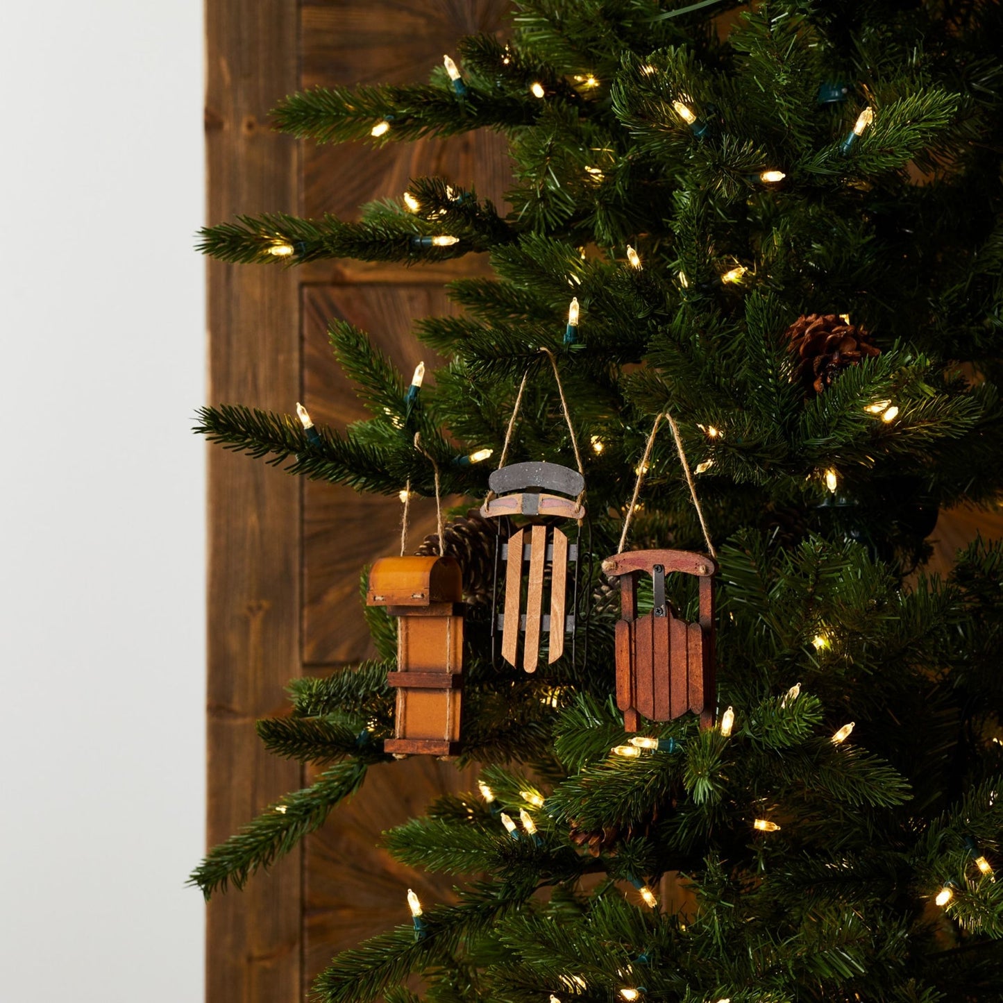 Vintage Wood Sled Tree Ornament (Set of 12) -Ship Only