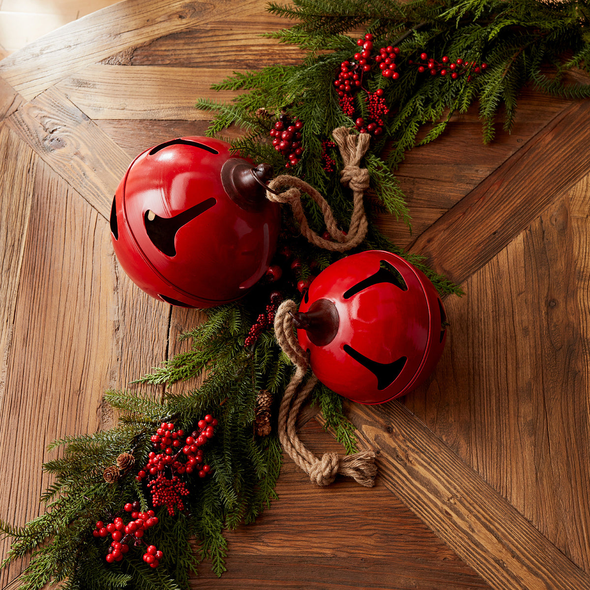 Red Metal Sleigh Bell with Jute Hanger (Set of 2) -Ship Only