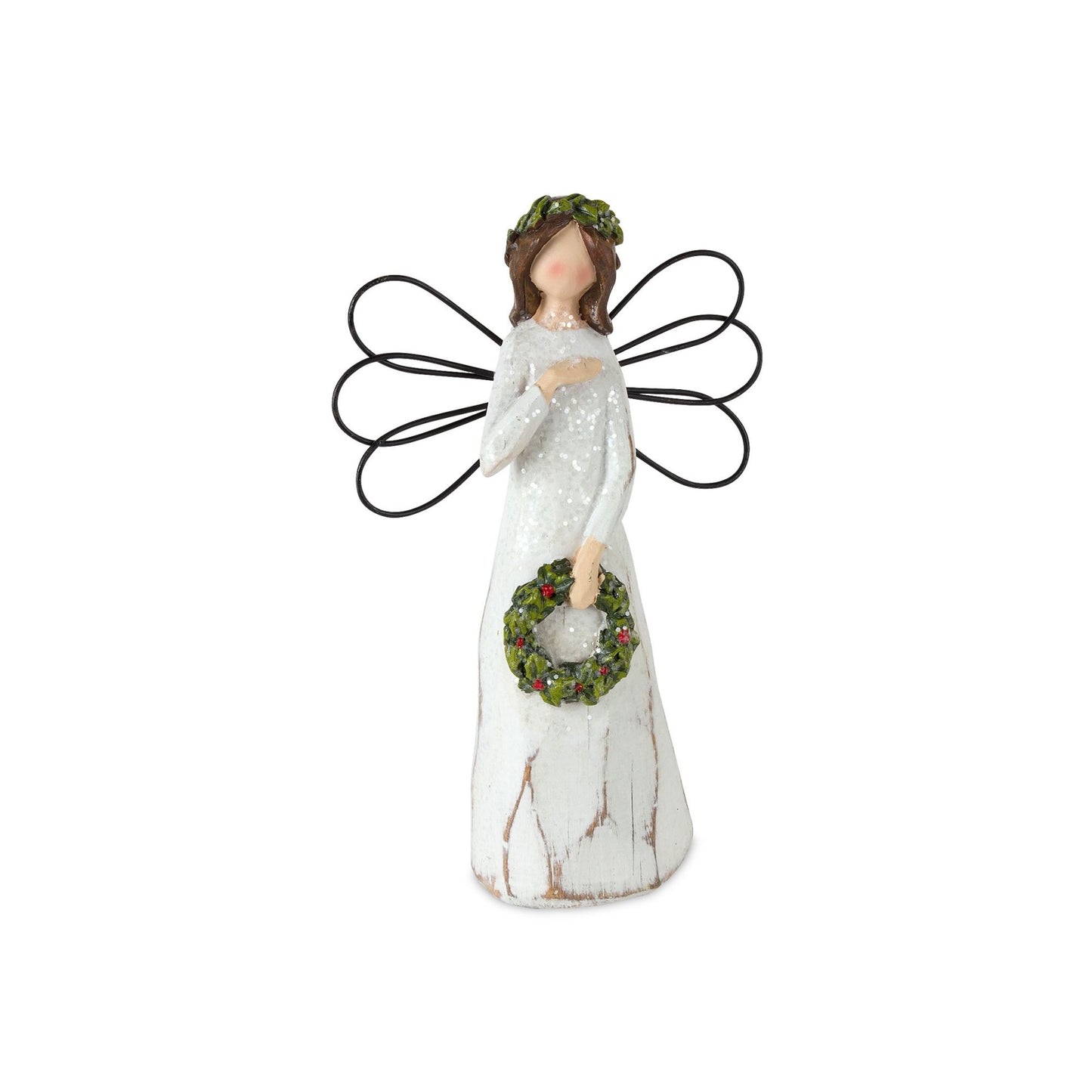 Frosted Winter Angel with Bird and Wreath Accent (Set of 6) -Ship Only