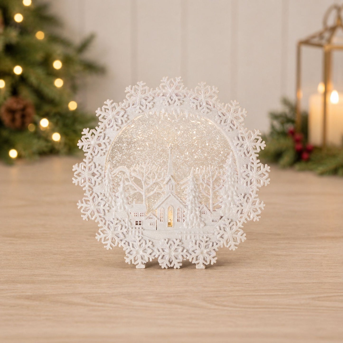 LED Church Scene Snow Globe 12.25"H -Ship Only
