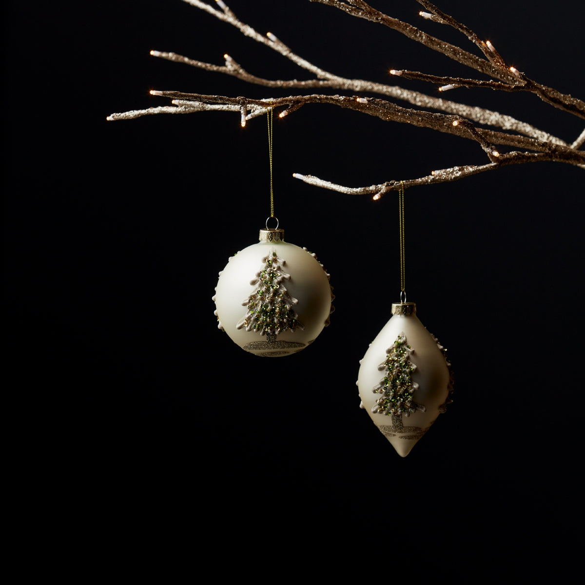 Painted Snowy Pine Tree Ball Ornament (Set of 6) -Ship Only