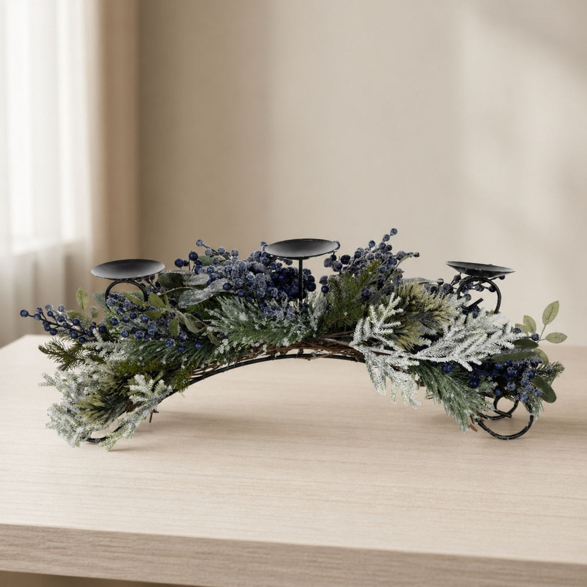 Frosted Pine Blueberry Centerpiece Candle Holder 31"H -Ship Only