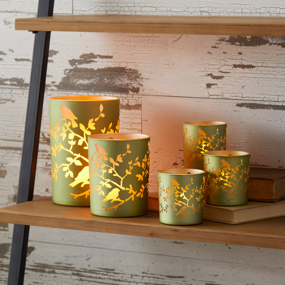 Frosted Floral Bird Candle Holder (Set of 2) -Ship Only