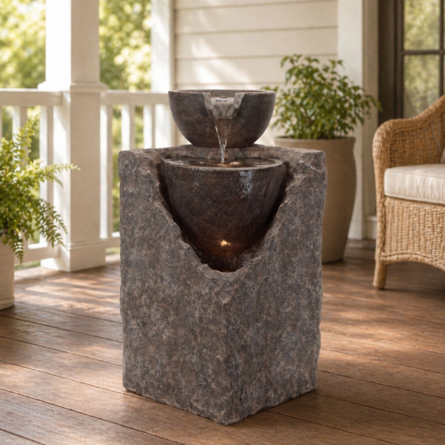 Cascading Tiered Stone Bowl Fountain 24"H