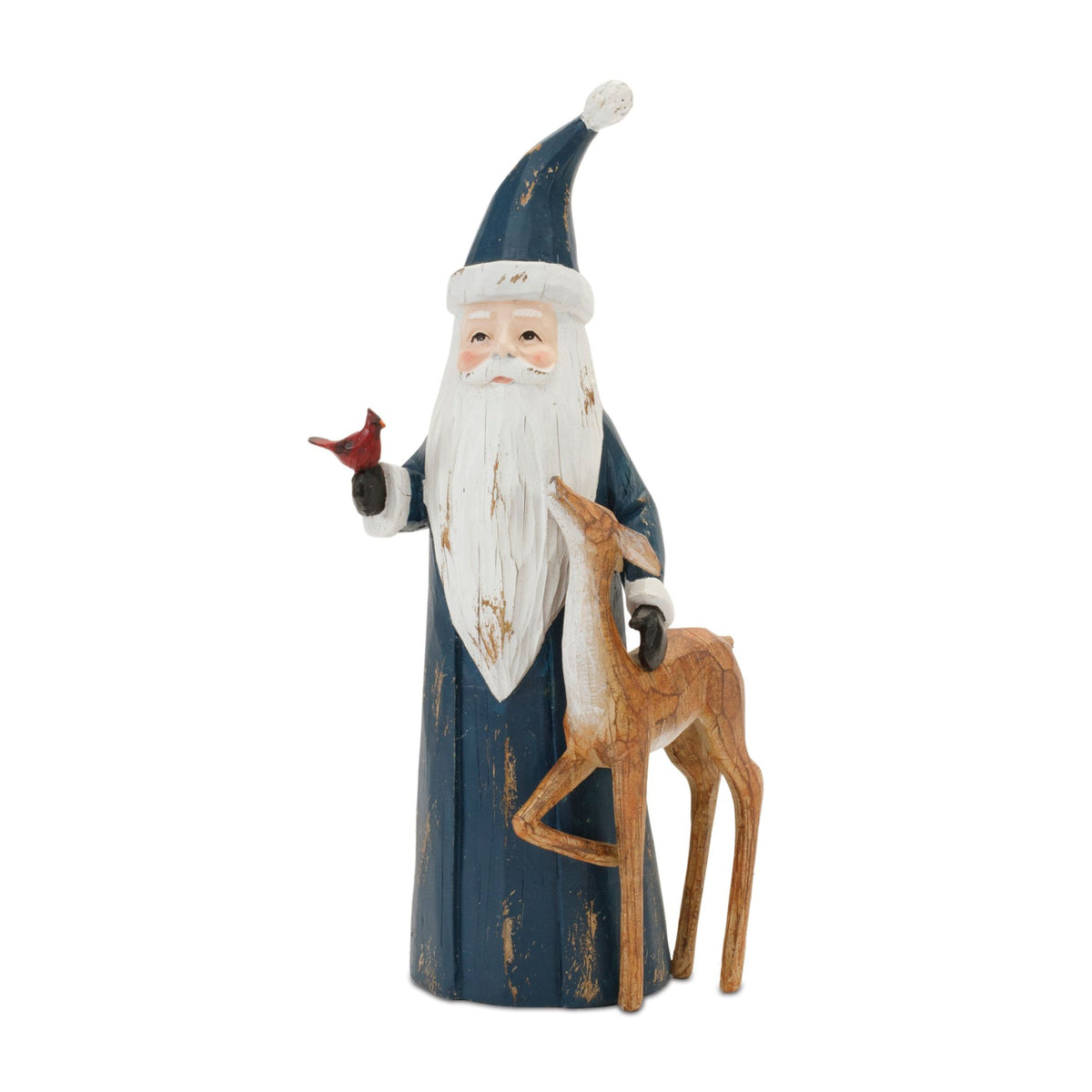 Carved Woodland Santa with Deer Figurine (Set of 2) -Ship Only