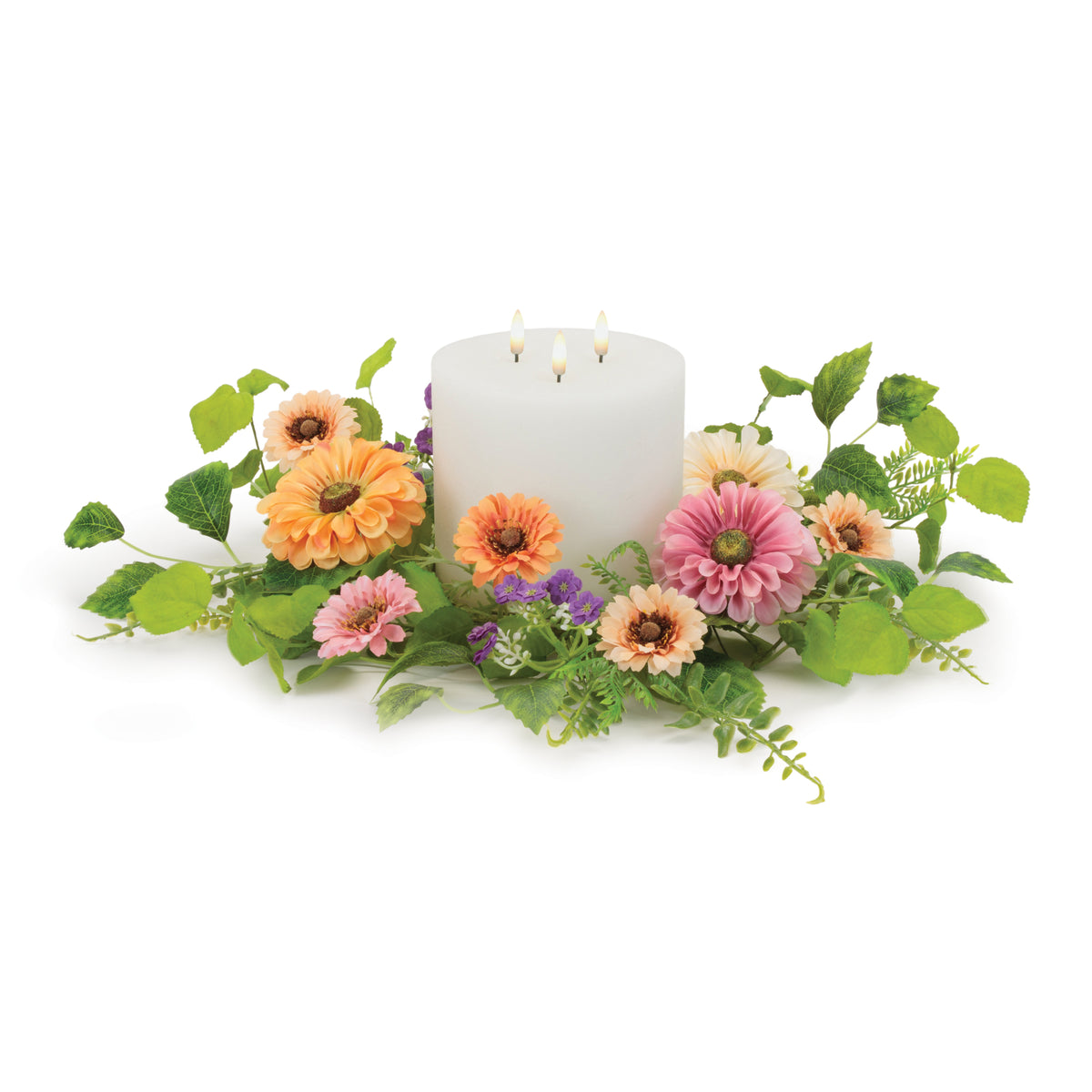Mixed Zinnia Candle Ring 17"D Polyester (Fits a 6" Candle) -Ship Only
