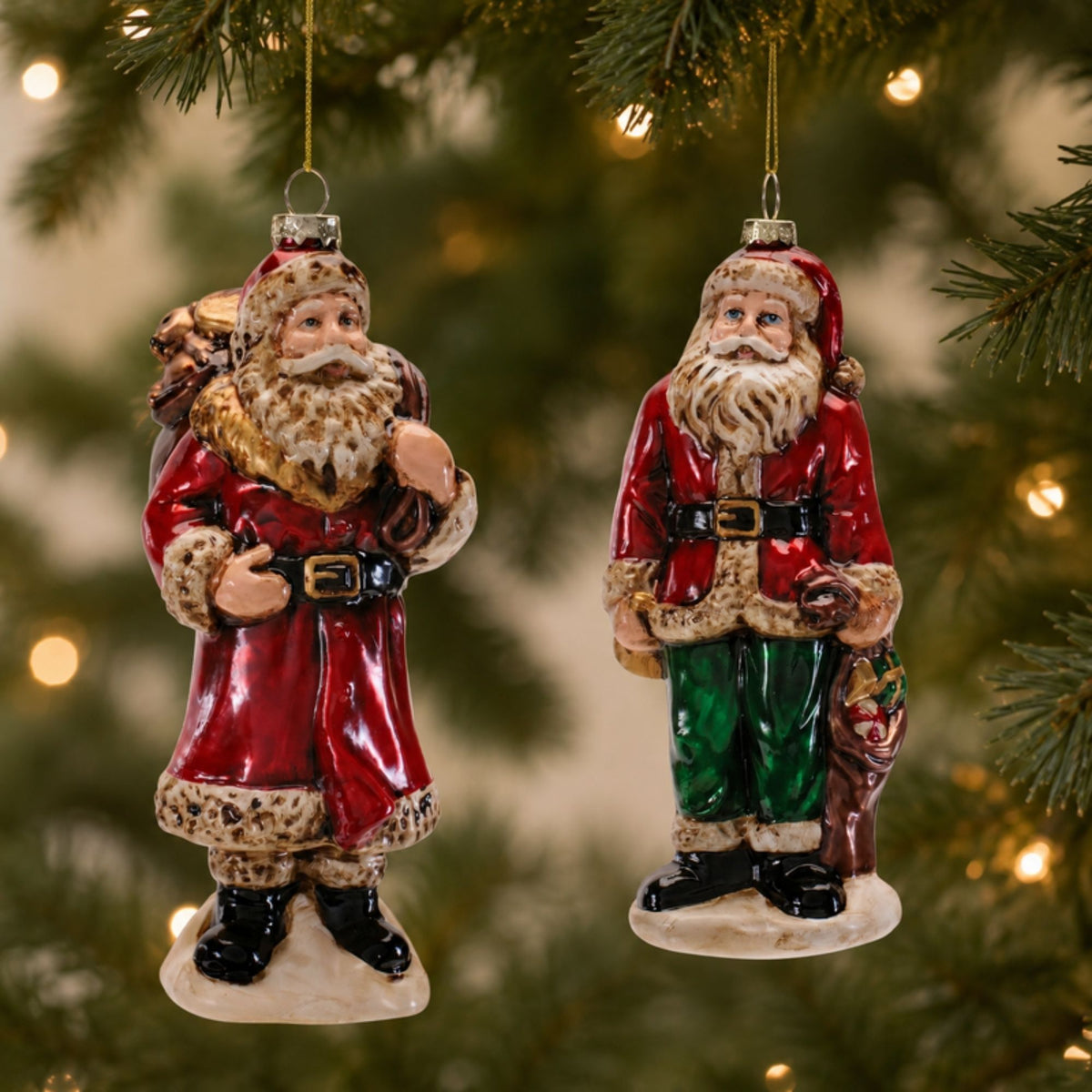 Santa Ornament (Set of 6) 7"H, 7.5"H Glass