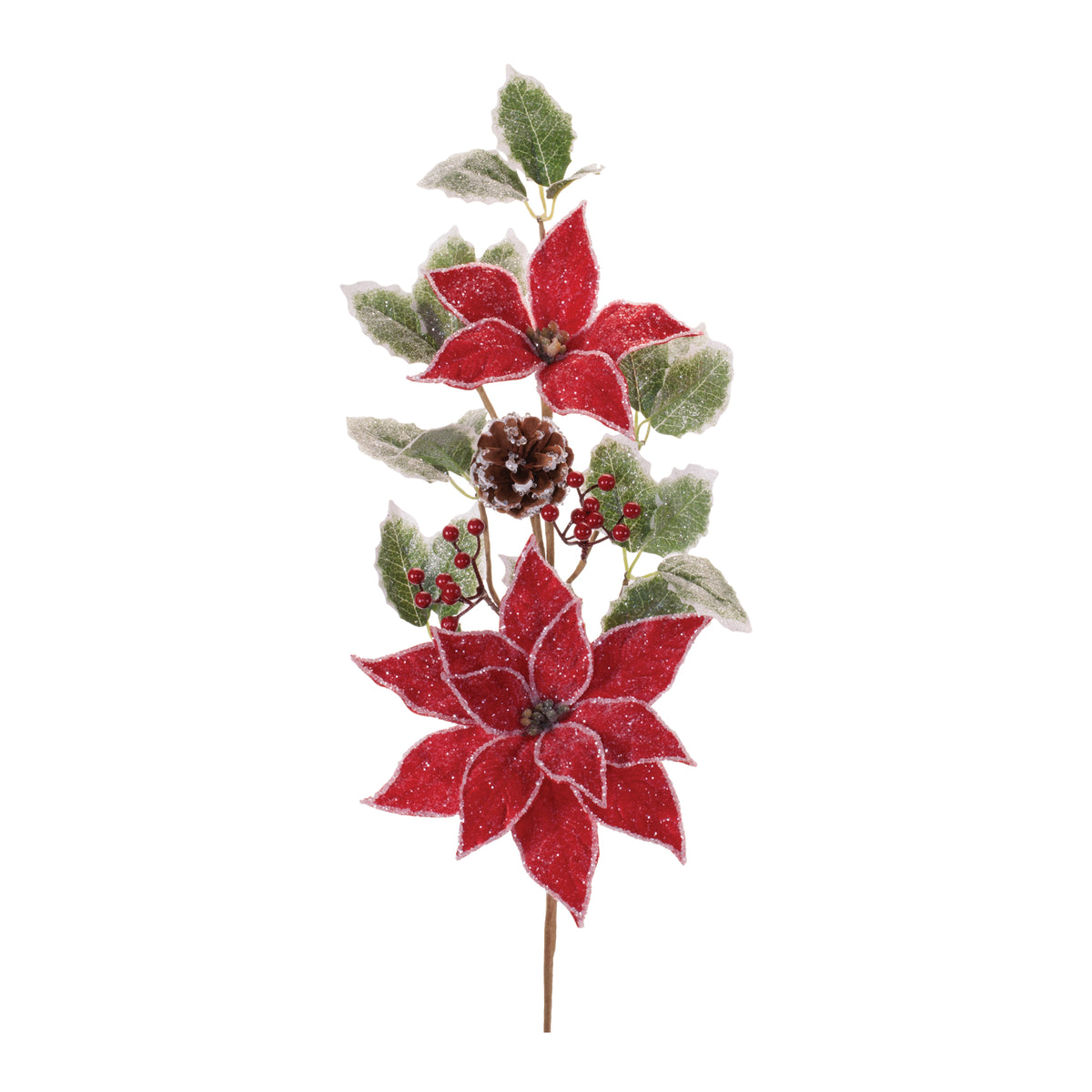 Poinsettia and Holly Spray (Set of 2) 27”H Polyester -Ship Only
