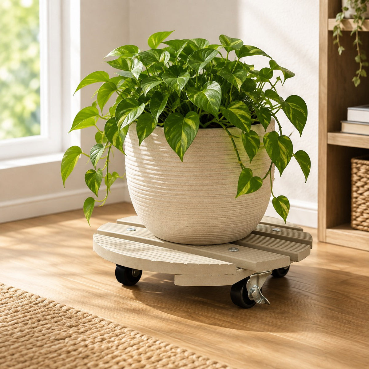 11.4" Cream Round WPC Plant Caddy -Ship Only