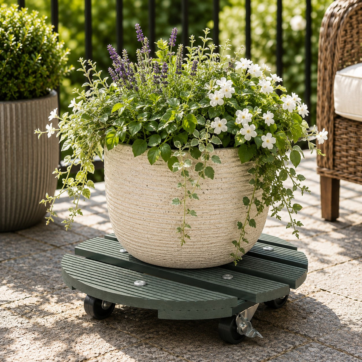 11.4" Sage Green Round WPC Plant Caddy -Ship Only