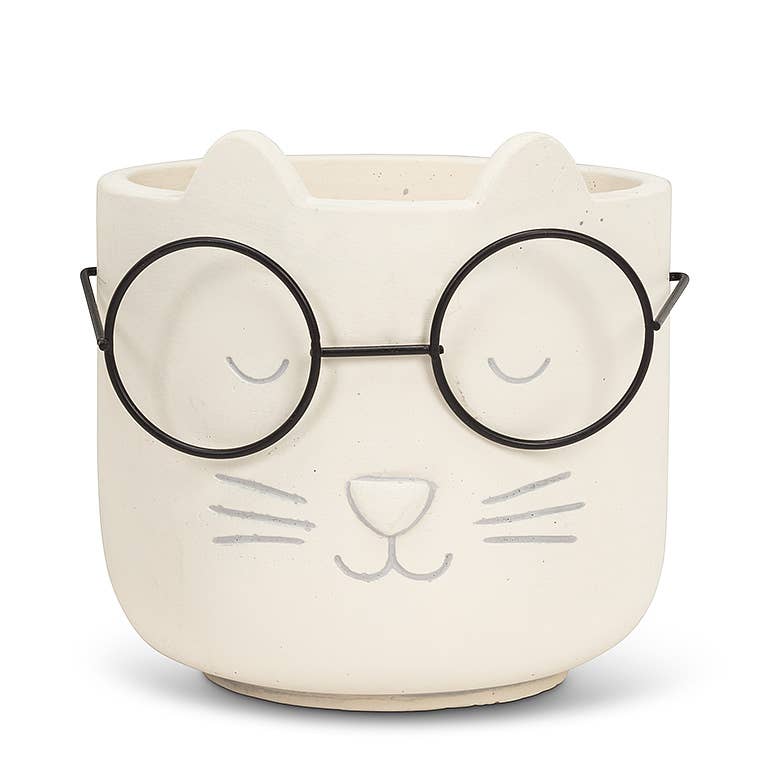 Lg Cat Face Planter w/Glasses