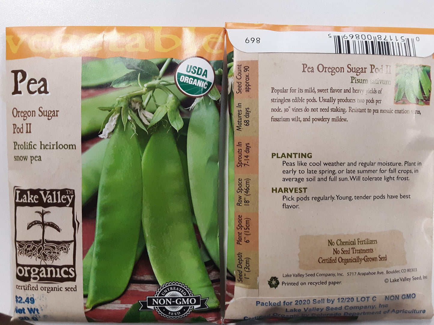 ORGANIC PEA OREGON SUGAR POD II HEIRLOOM