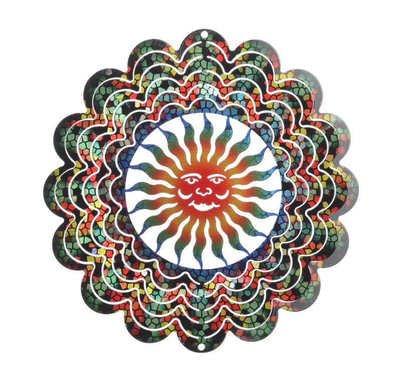 Kaleidescope Sun Face Stained Glass Wind Spinner (11")