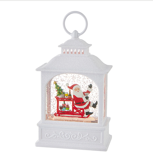 9.75” Santa With Bar Cart Lighted Water Lantern