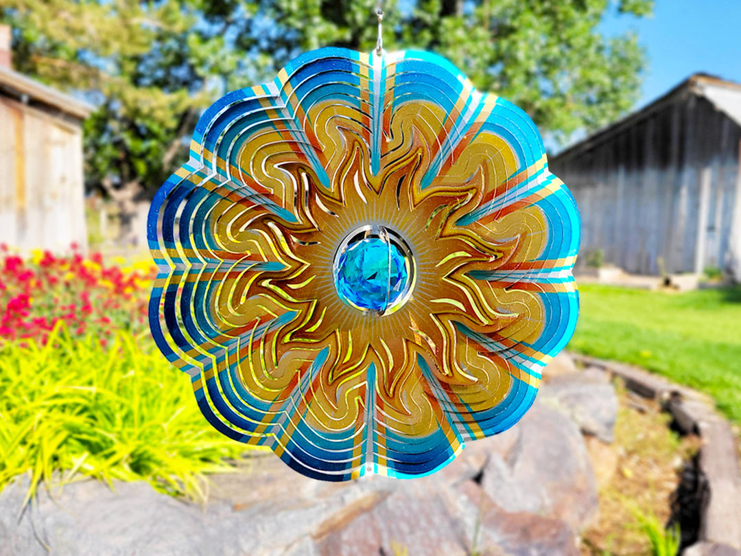 Crystal Aqua Sun Wind Spinner