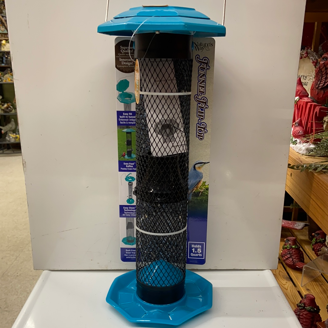 Bird Feeder Blue Funnel Flip Top Feeder