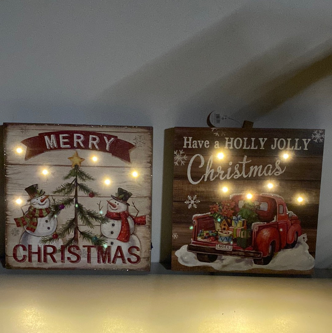 Wood Christmas Sign w Lights
