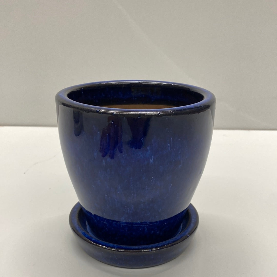 plant pots with attached saucer 4.3" Pot With Attached Saucer Blue