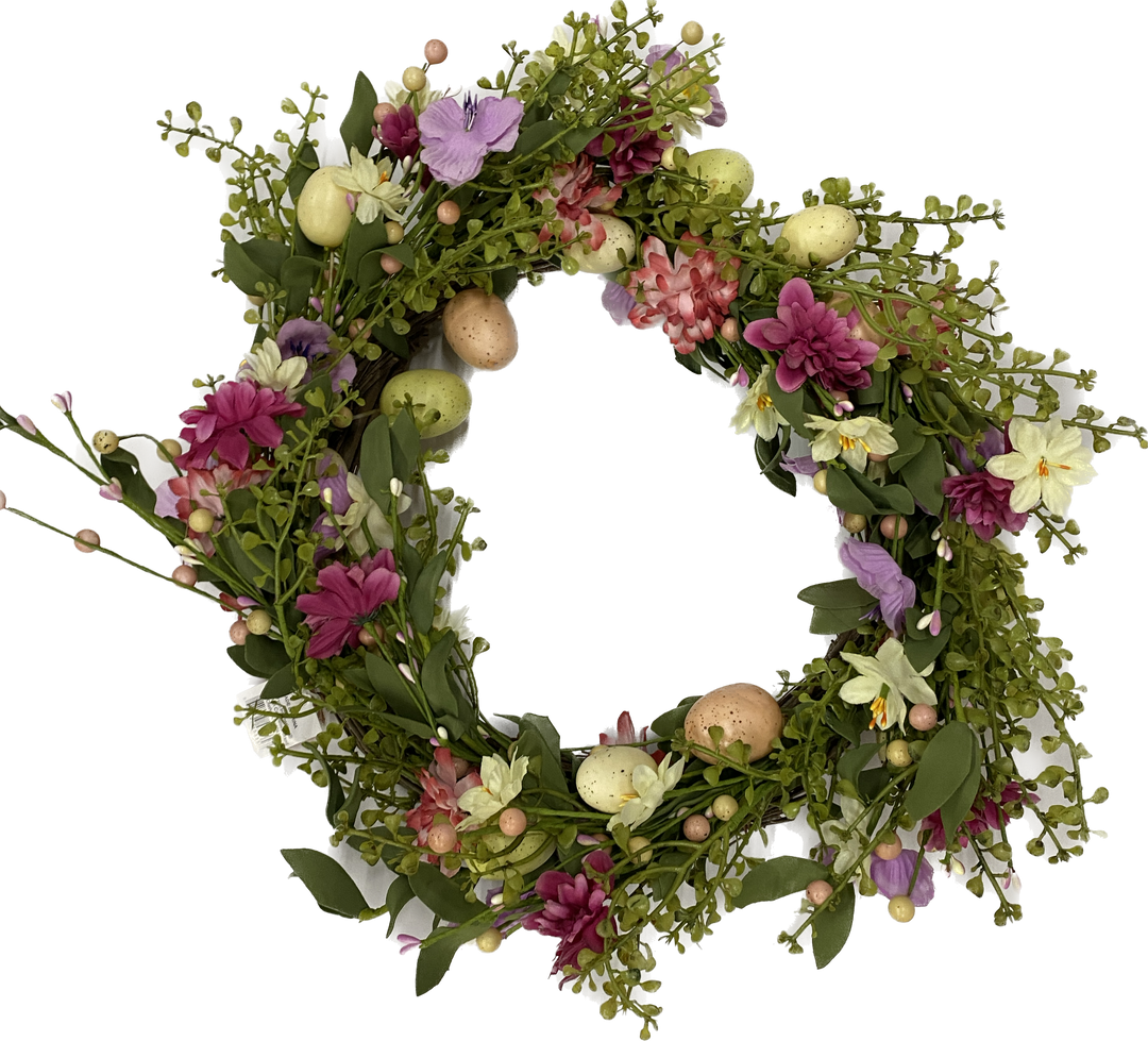 Natural Twig Easter Egg and Flowers Wreath