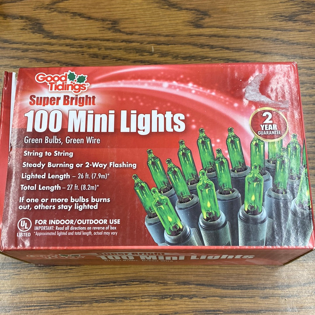 Holiday Lights Super Bright 100 mini Lights Green Bulbs