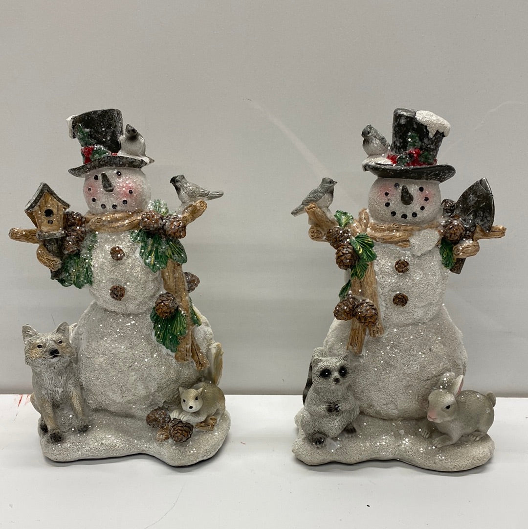 Resin Snowman Figurine with Critters