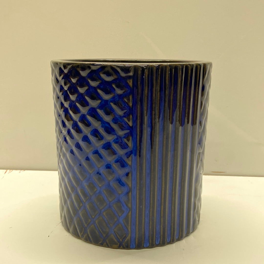6.1" Cylinder Pot with Pattern Blue