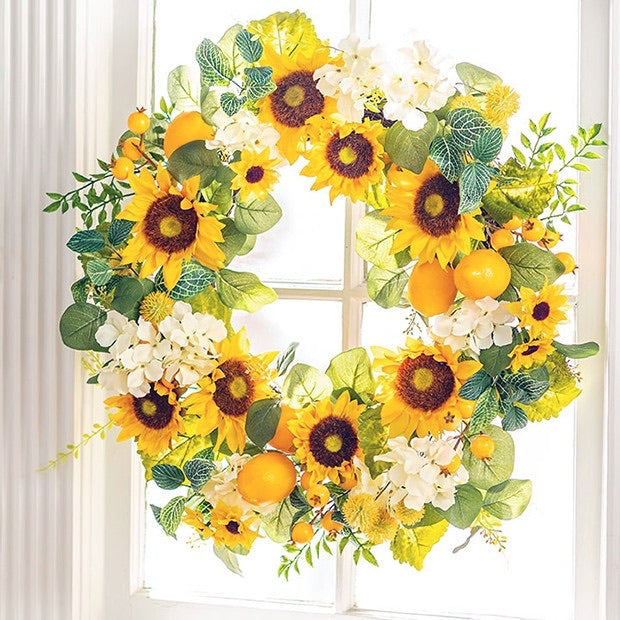 Sunflower & Lemon Wreath w/ Berry Accents